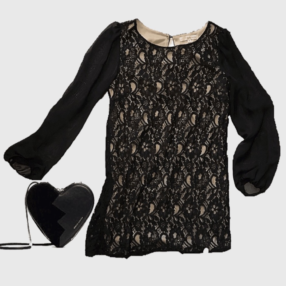 Sheer sleeved black laced mini